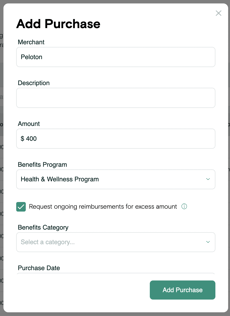 request ongoing reimbursements modal